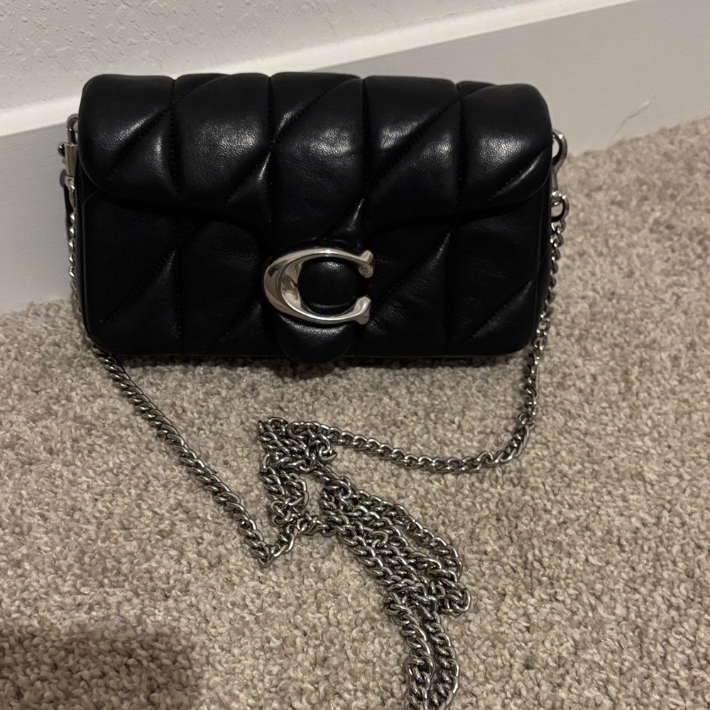 Coach Black Leather Crossbody Bag with Silver Chain